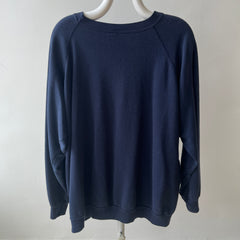 1980s Beat Up and Mended Slouchy Larger Fit Navy Raglan Sweatshirt