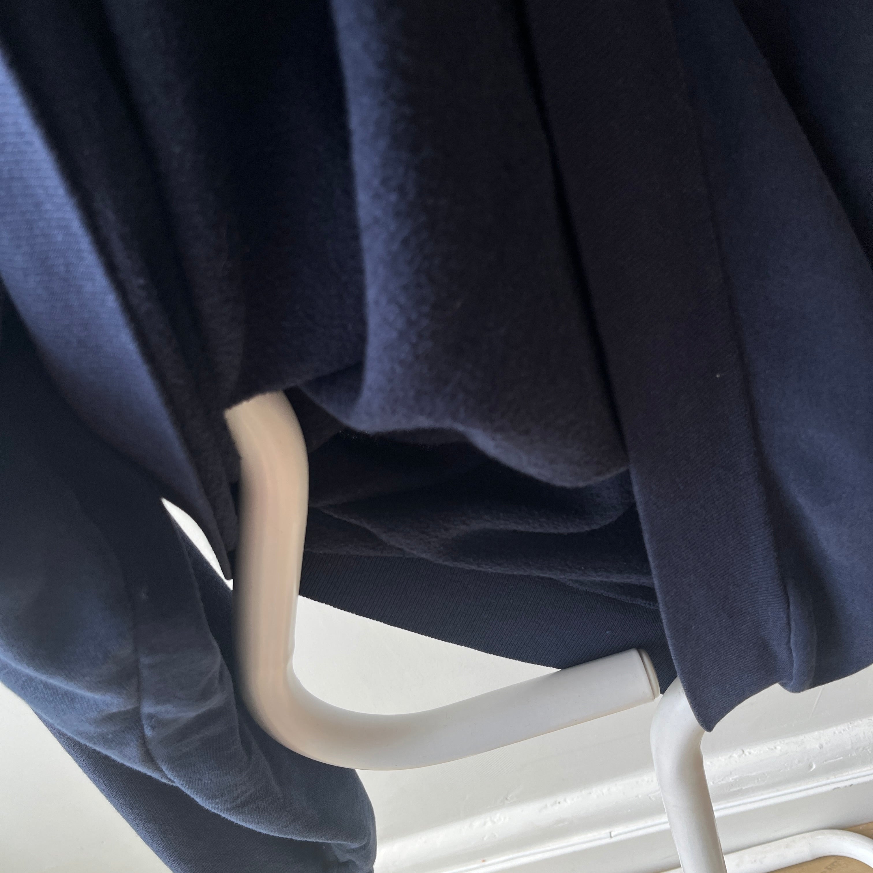 1980s Beat Up and Mended Slouchy Larger Fit Navy Raglan Sweatshirt