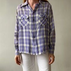 1950s Purple Plaid Rayon Button Up Shirt - TINA COLLECTION