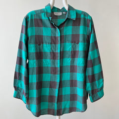 1980s/90s Teal Checkered Plaid Button Up - It's a VENEZIA!