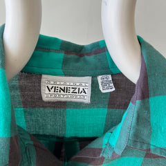 1980s/90s Teal Checkered Plaid Button Up - It's a VENEZIA!