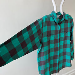 1980s/90s Teal Checkered Plaid Button Up - It's a VENEZIA!