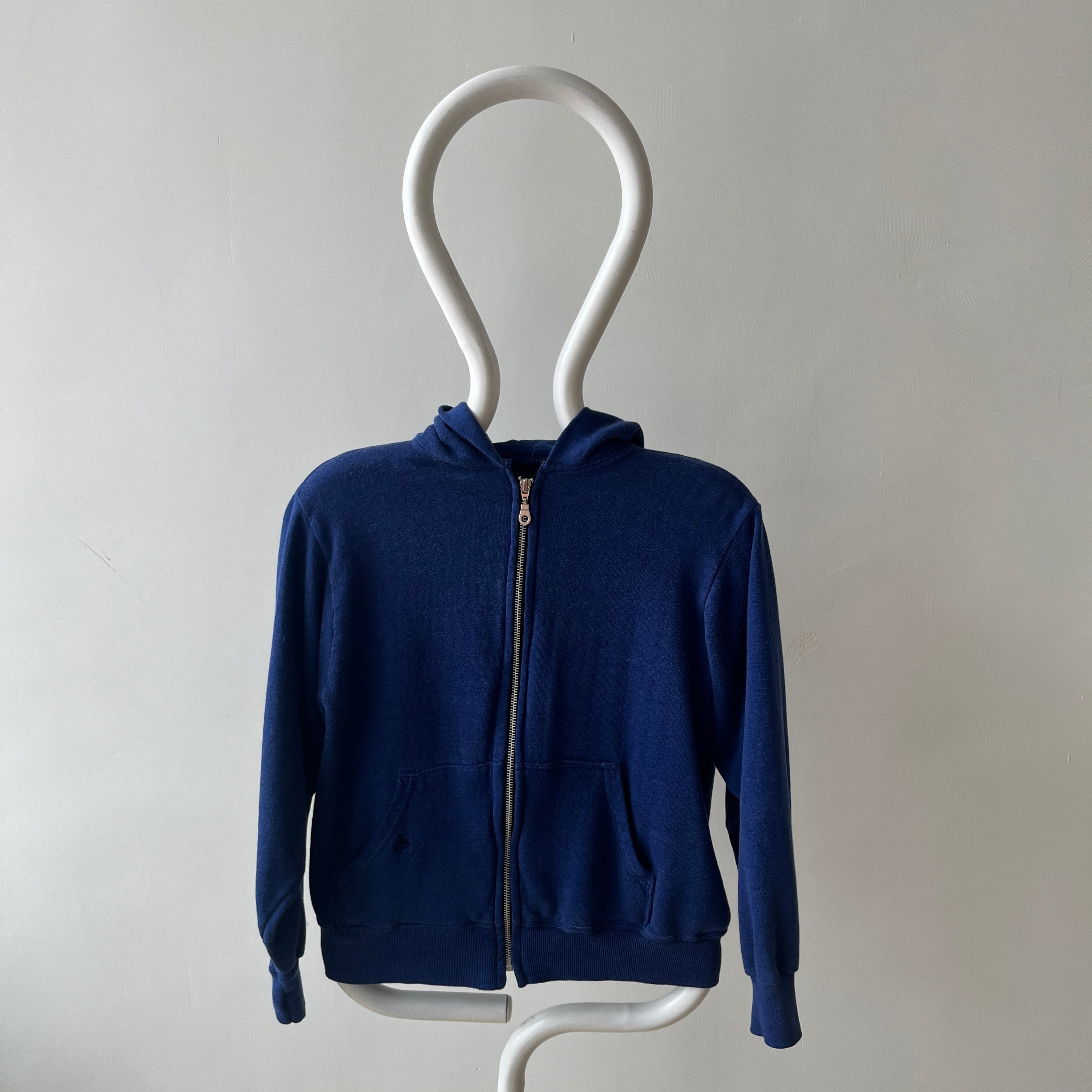 1970/80s Sears Soft and Slouchy Navy Hoodie (Replaced Zipper) - Dreamy w Mending