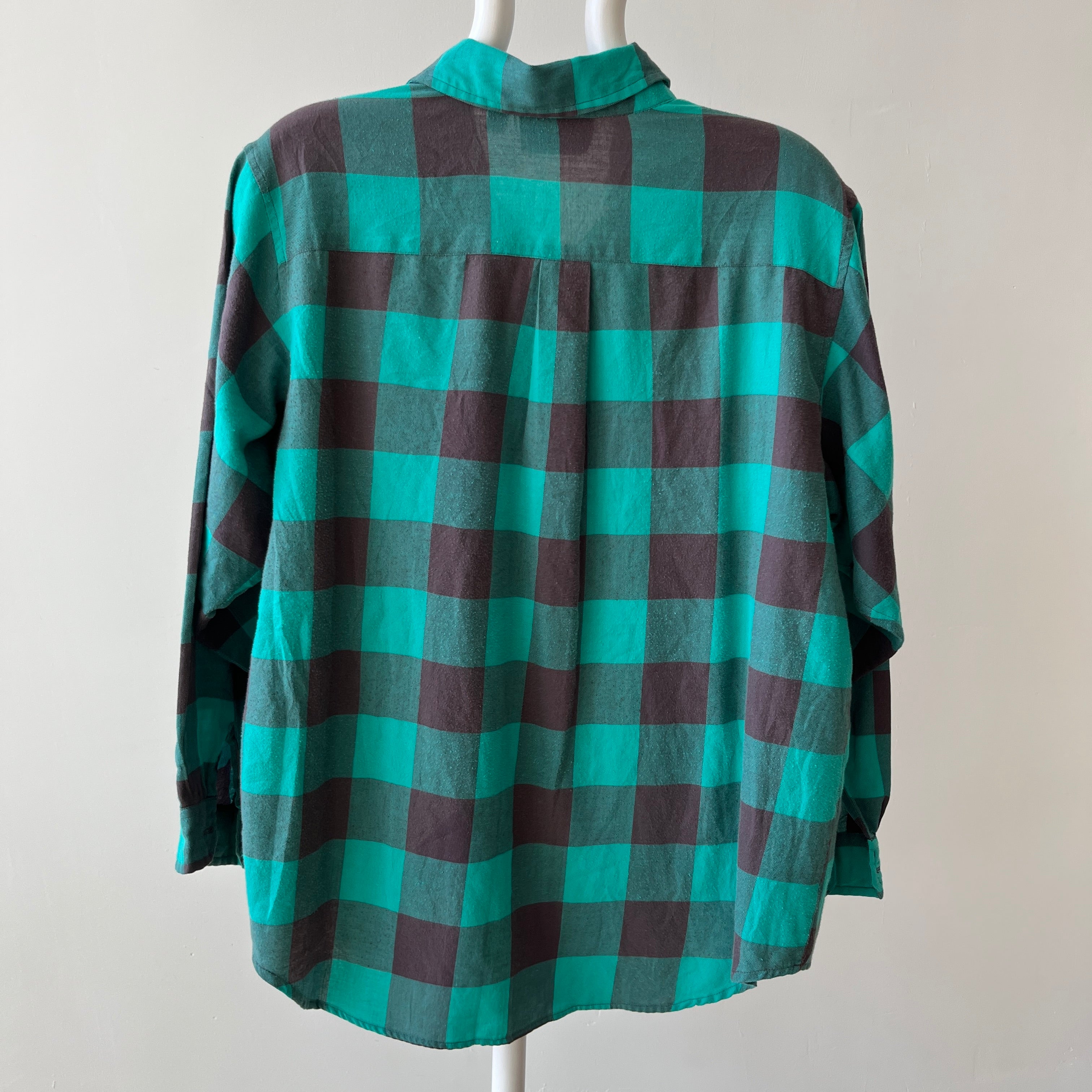 1980s/90s Teal Checkered Plaid Button Up - It's a VENEZIA!