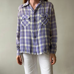1950s Purple Plaid Rayon Button Up Shirt - TINA COLLECTION