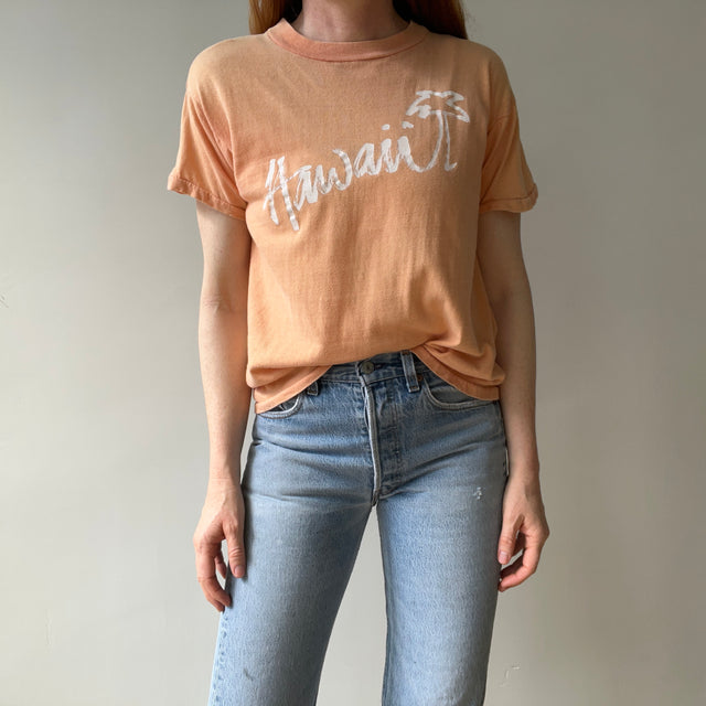 1970/80s Super Sun Faded Cotton Knit Hawaii T-Shirt - Slouchy