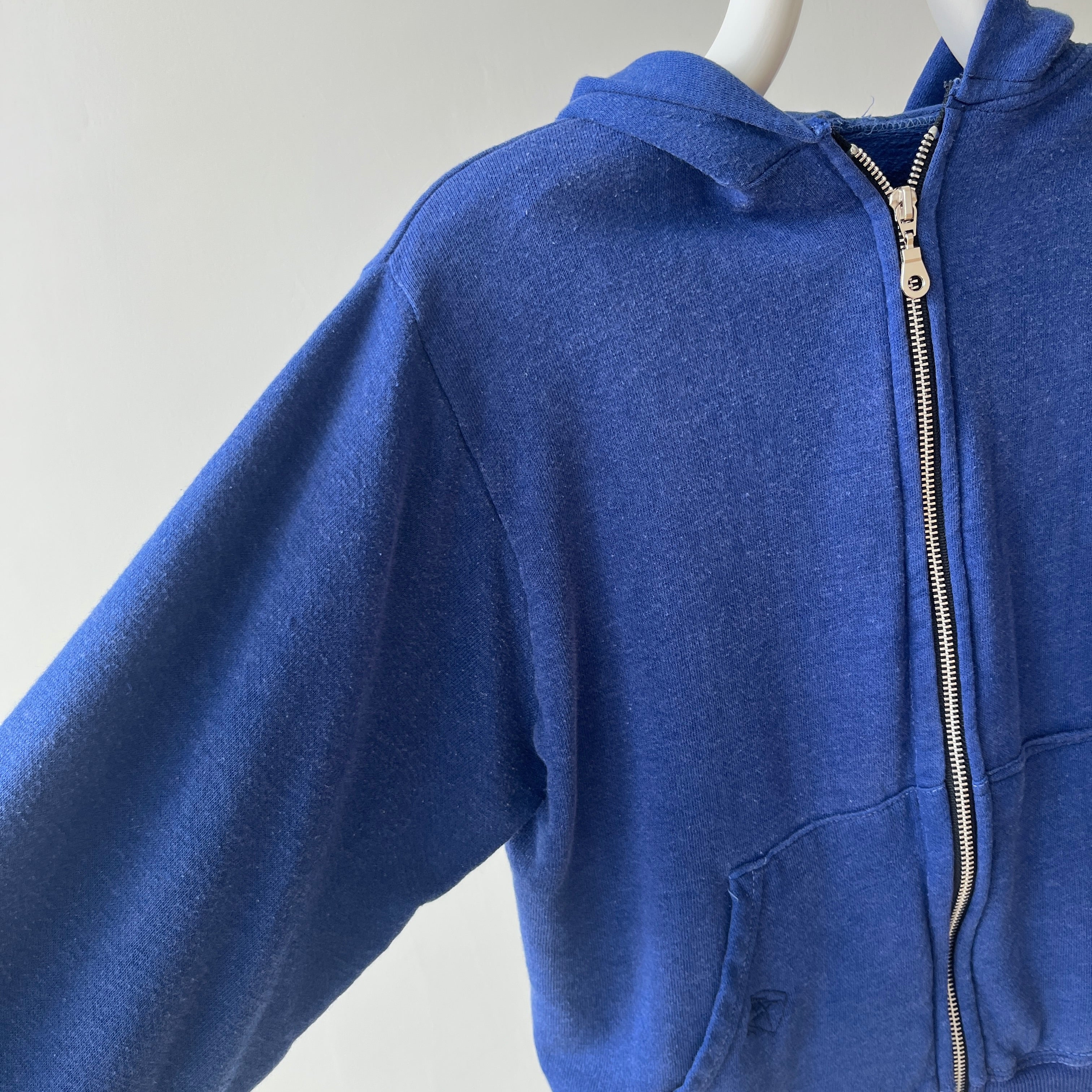 1970/80s Sears Soft and Slouchy Navy Hoodie (Replaced Zipper) - Dreamy w Mending
