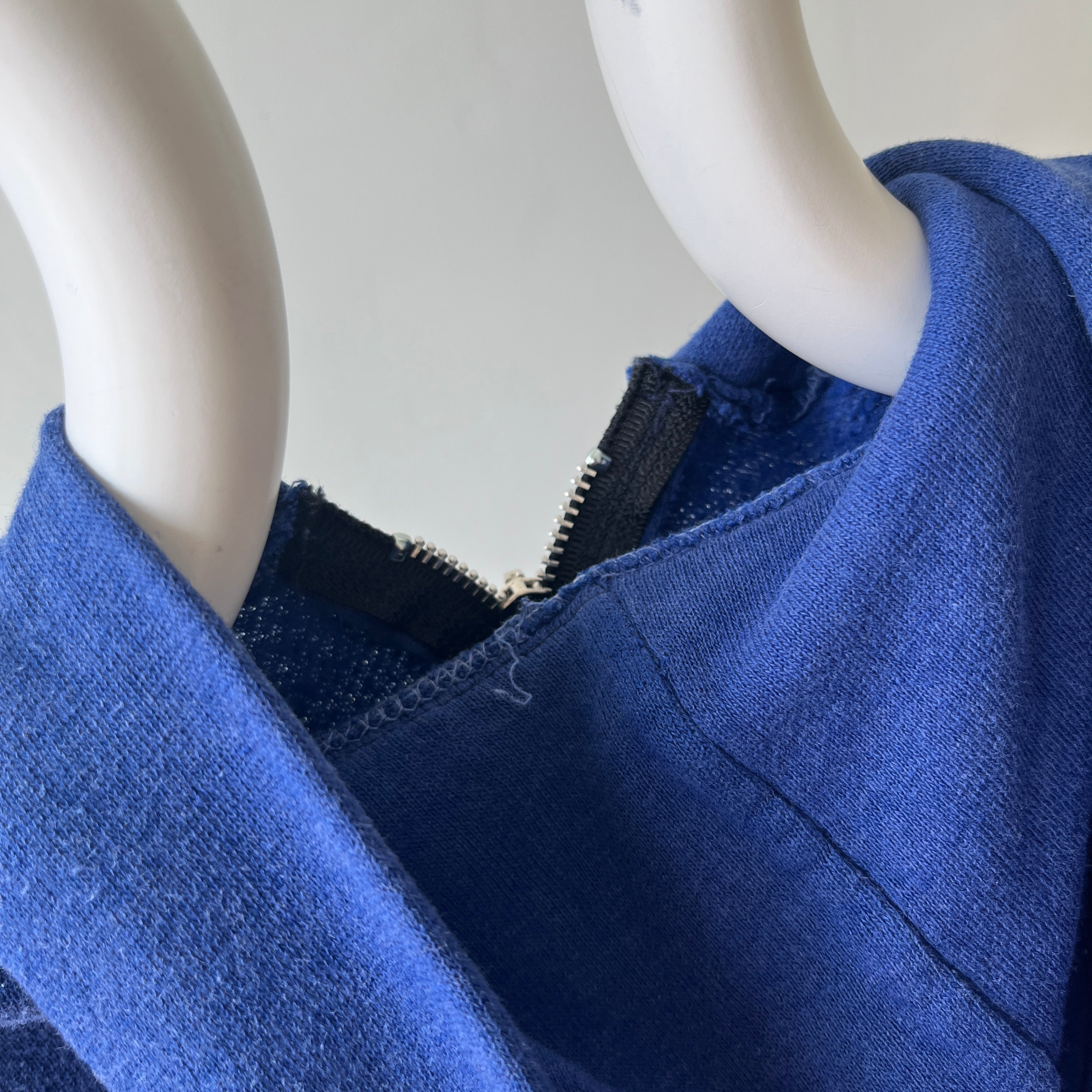 1970/80s Sears Soft and Slouchy Navy Hoodie (Replaced Zipper) - Dreamy w Mending