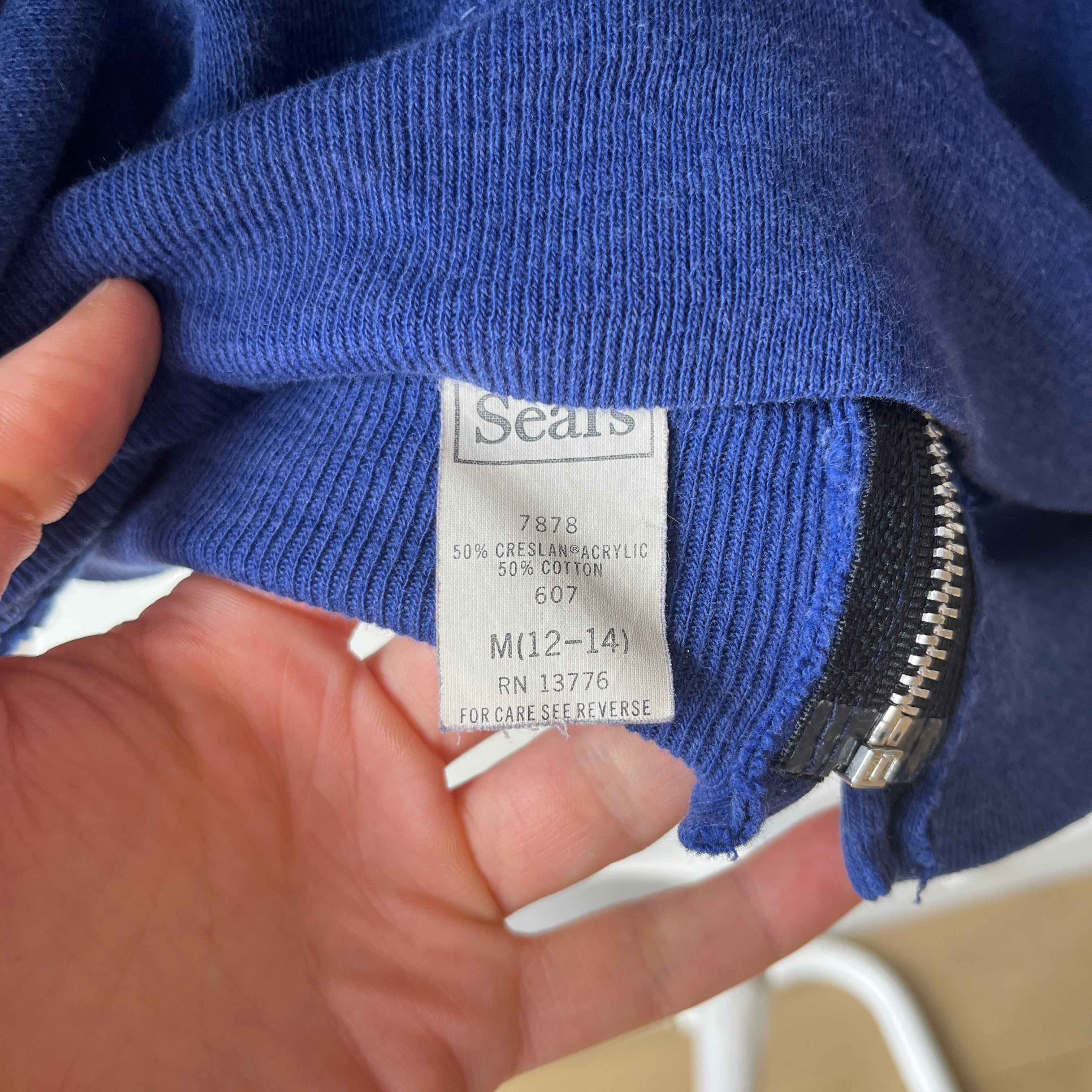 1970/80s Sears Soft and Slouchy Navy Hoodie (Replaced Zipper) - Dreamy w Mending