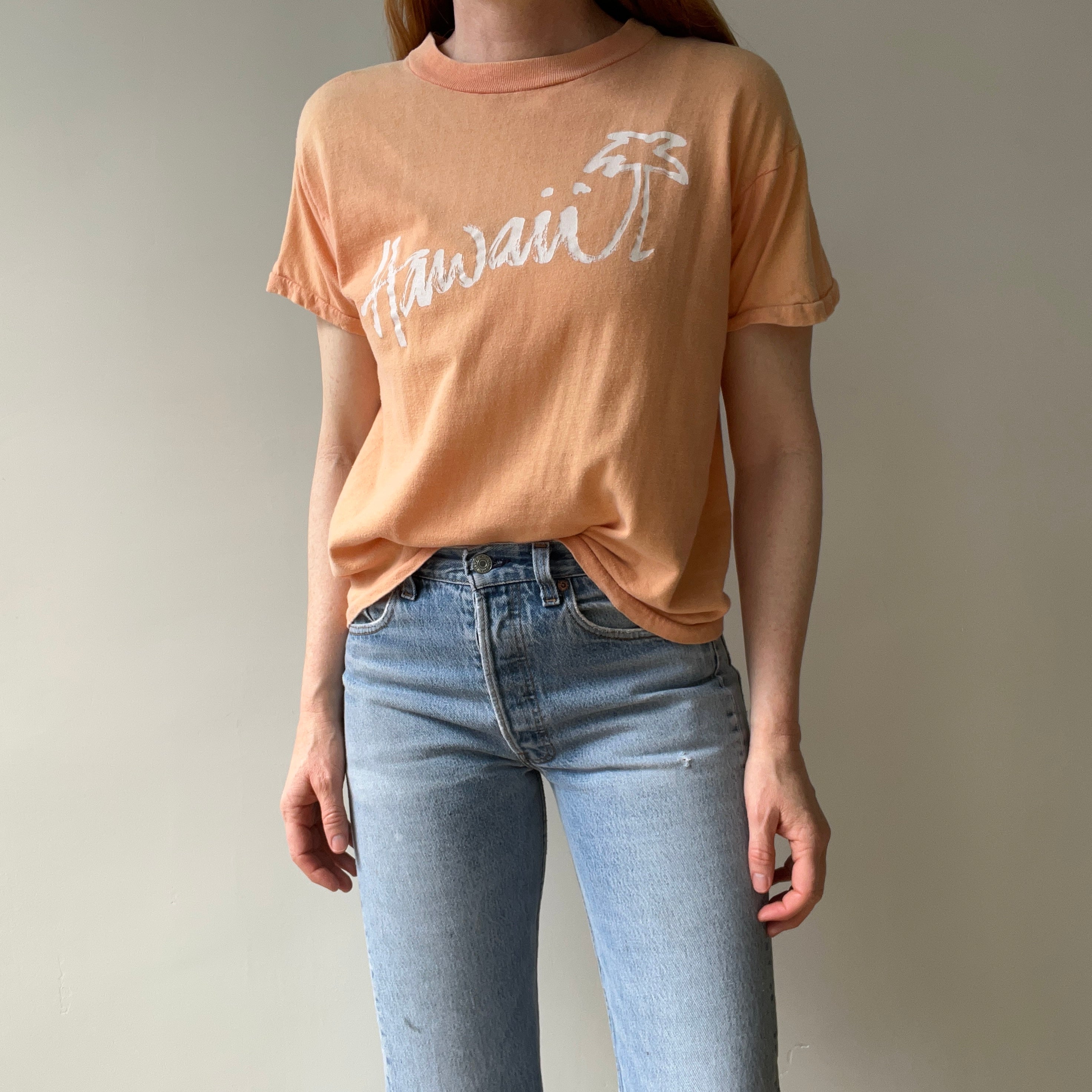 1970/80s Super Sun Faded Cotton Knit Hawaii T-Shirt - Slouchy