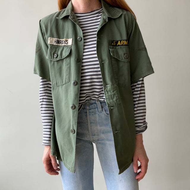 1967 Hinrichs OG-107 Cut Sleeve and Mended Military Shirt