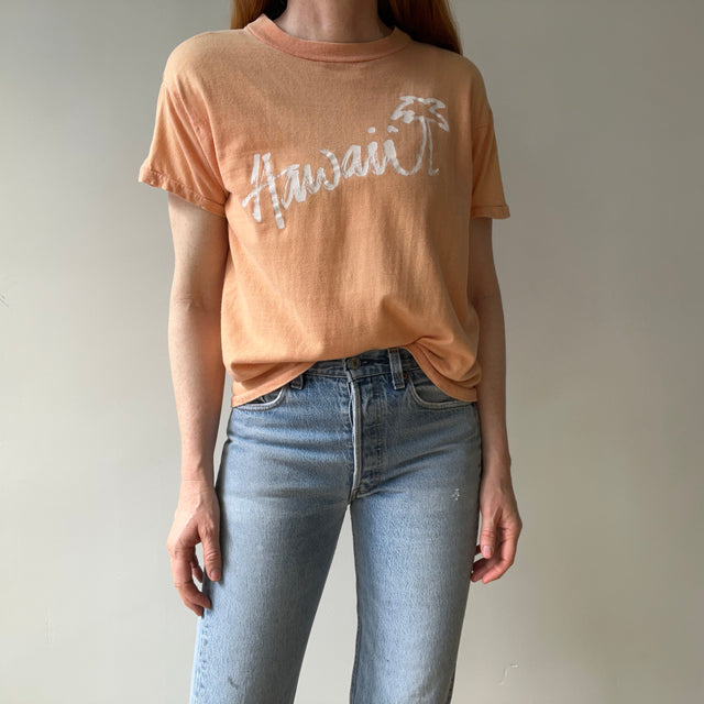 1970/80s Super Sun Faded Cotton Knit Hawaii T-Shirt - Slouchy