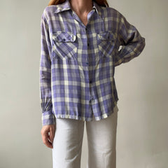 1950s Purple Plaid Rayon Button Up Shirt - TINA COLLECTION