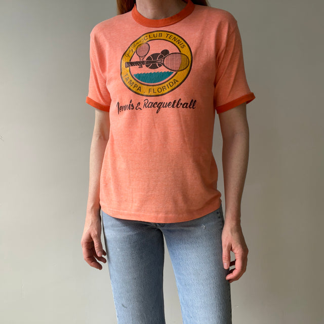 1970/80s Super Cool Judy Alvarez Club Tennis and Racquetball Ring T-Shirt - Backside too!