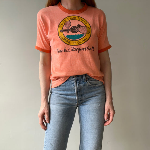 1970/80s Super Cool Judy Alvarez Club Tennis and Racquetball Ring T-Shirt - Backside too!