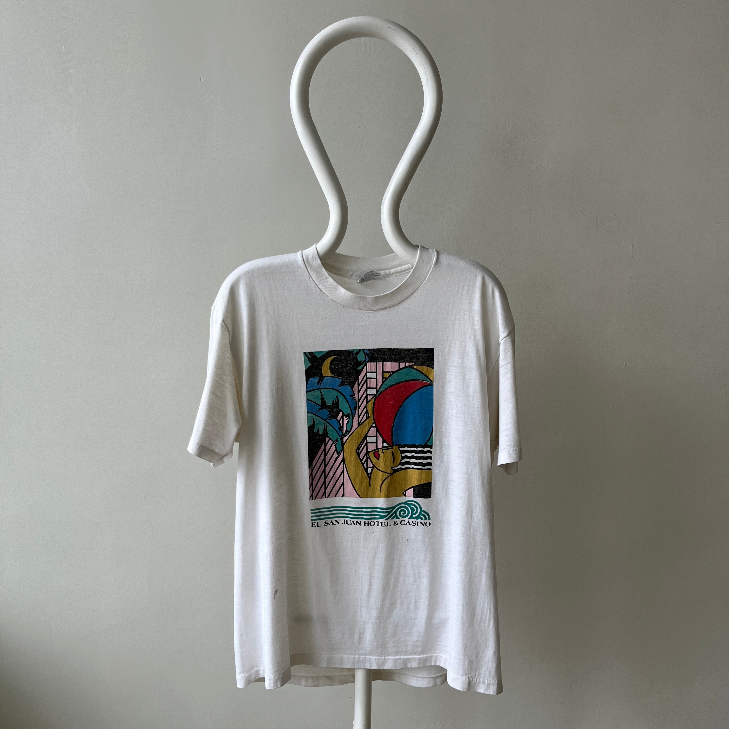 1980s El San Juan Hotel and Casino Worn Out and Stained 50/50 T-Shirt - Cool Graphic
