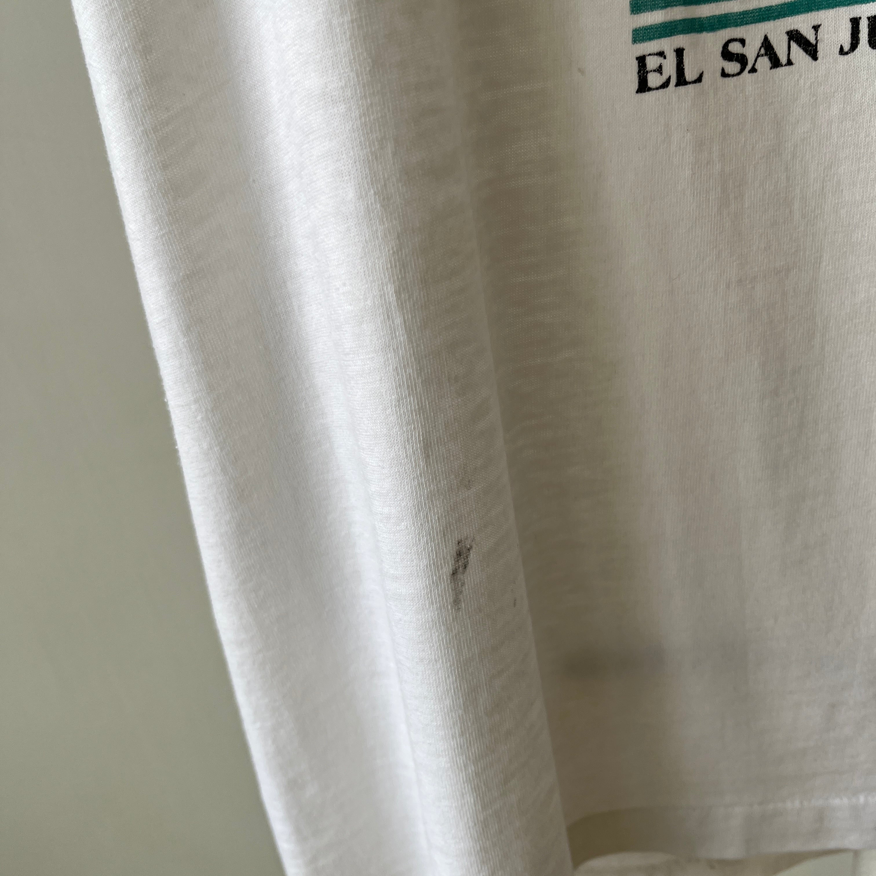 1980s El San Juan Hotel and Casino Worn Out and Stained 50/50 T-Shirt - Cool Graphic