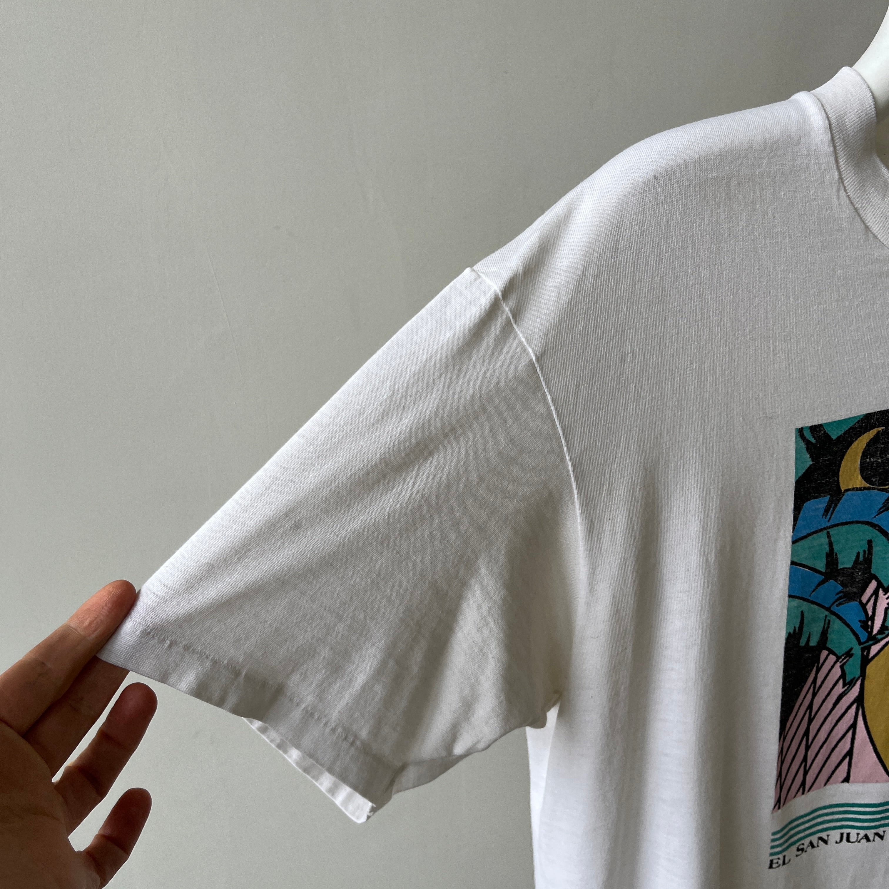 1980s El San Juan Hotel and Casino Worn Out and Stained 50/50 T-Shirt - Cool Graphic