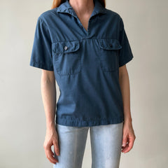 1971 US Military Naval Short Sleeve 1/4 Button Up Navy Shirt