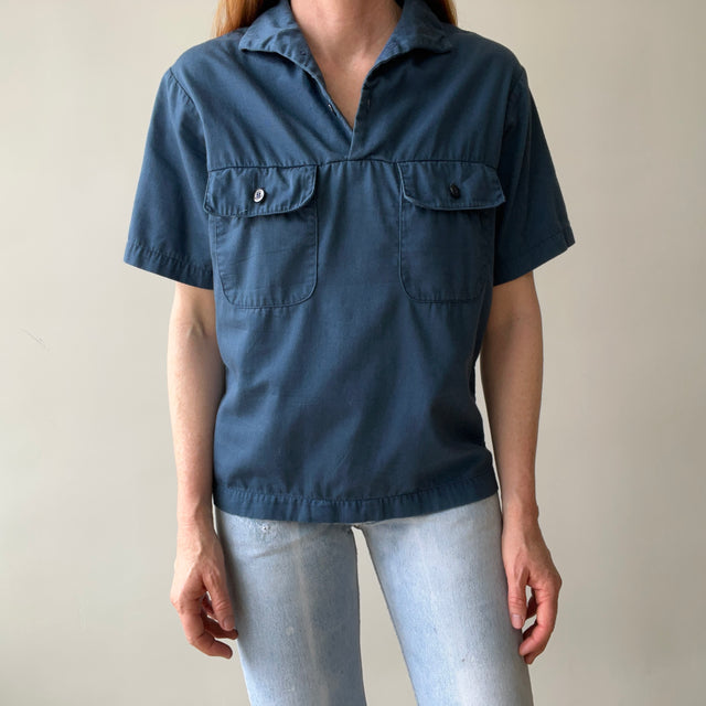 1971 US Military Naval Short Sleeve 1/4 Button Up Navy Shirt
