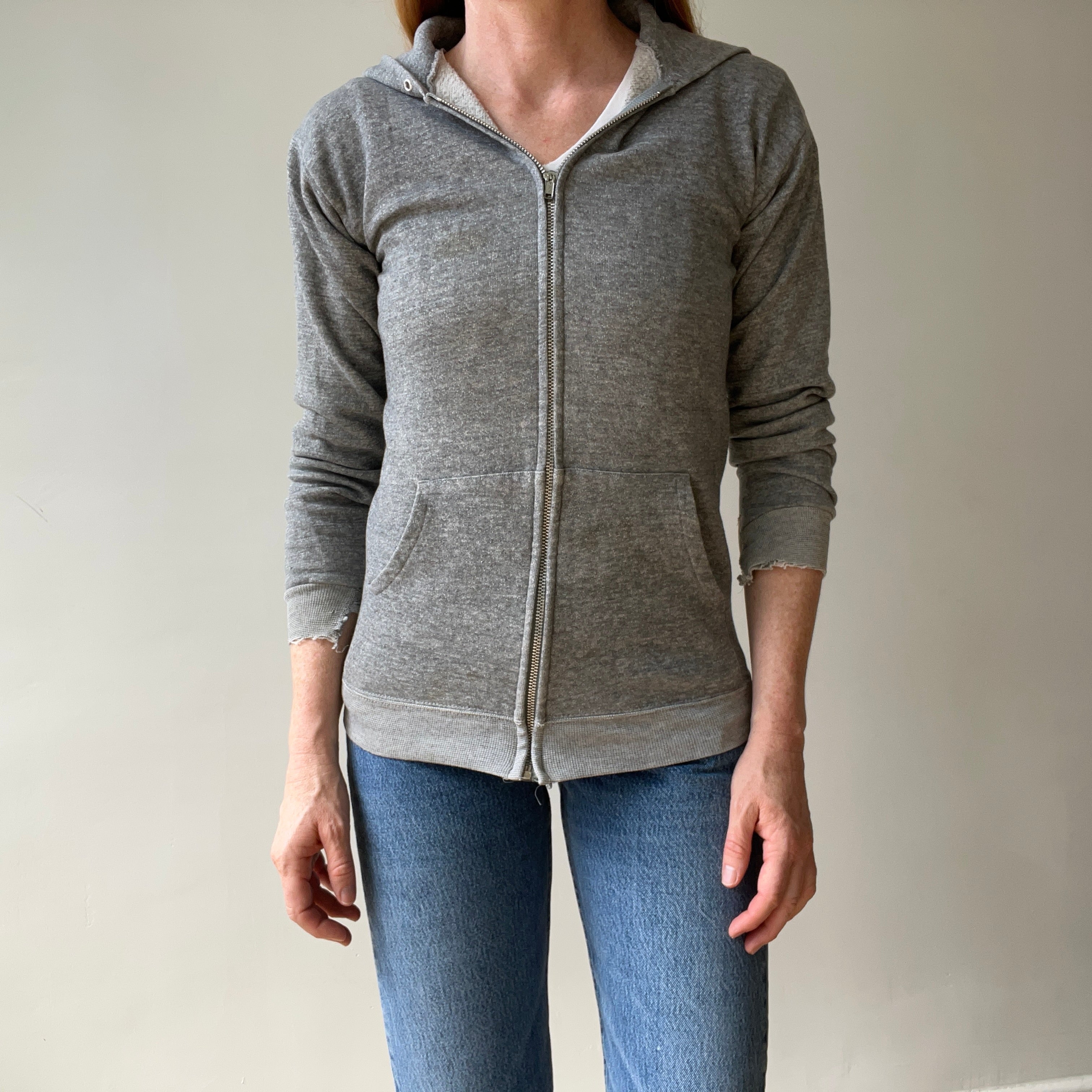 1970s Grey Zip Up Hoodie