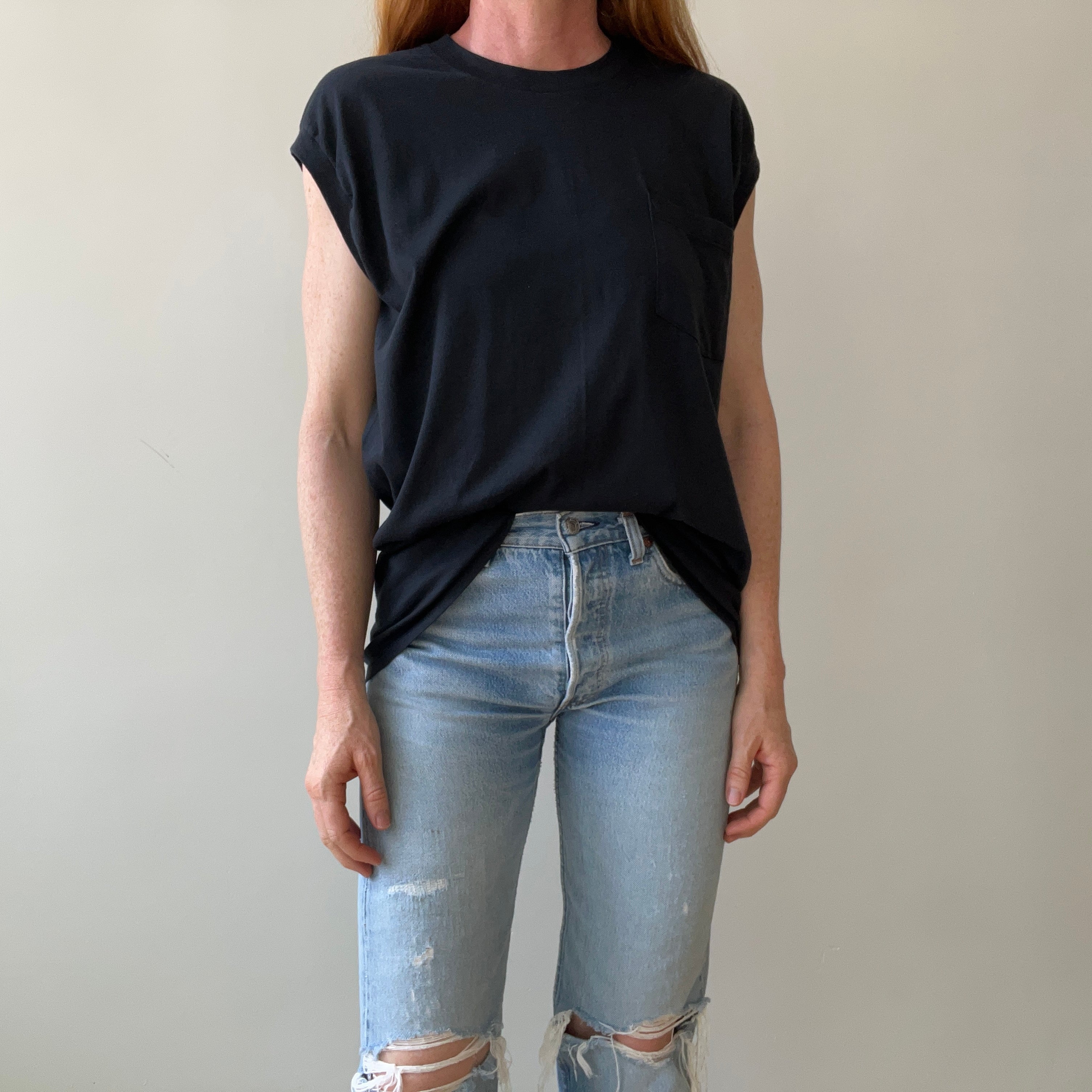 1990s Black Pocket Muscle T-Shirt