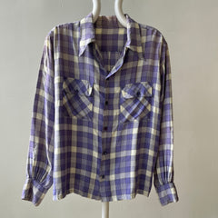 1950s Purple Plaid Rayon Button Up Shirt - TINA COLLECTION