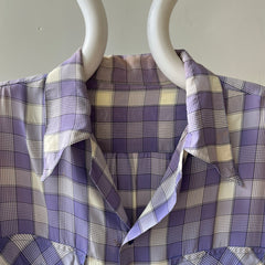 1950s Purple Plaid Rayon Button Up Shirt - TINA COLLECTION
