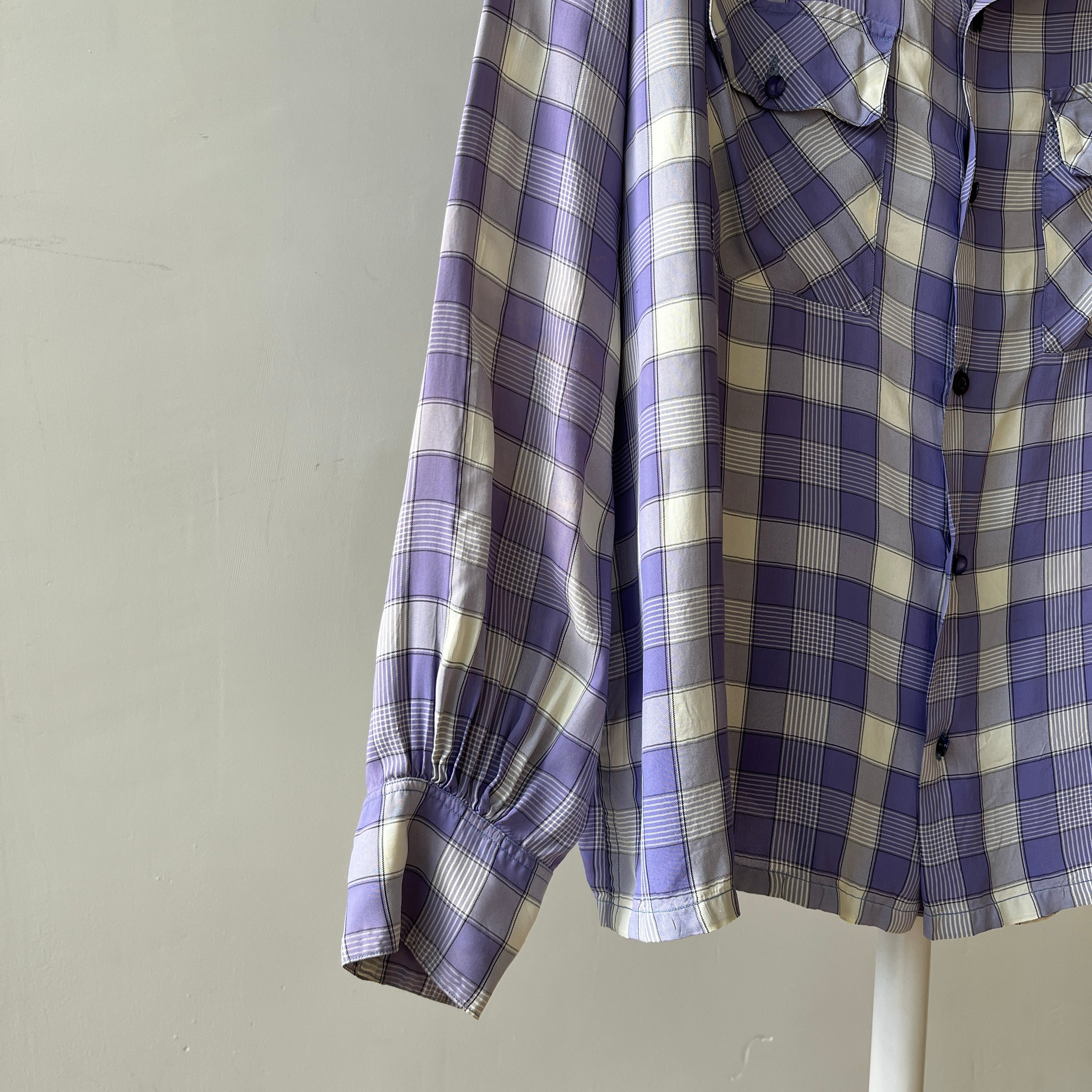 1950s Purple Plaid Rayon Button Up Shirt - TINA COLLECTION