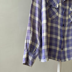 1950s Purple Plaid Rayon Button Up Shirt - TINA COLLECTION