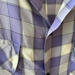 1950s Purple Plaid Rayon Button Up Shirt - TINA COLLECTION