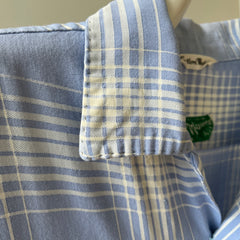 1950 Baby Blue Plaid Rayon Gabardine Loop Collar Button Up Shirt - TINA COLLECTION