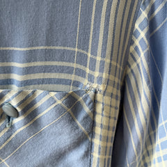 1950 Baby Blue Plaid Rayon Gabardine Loop Collar Button Up Shirt - TINA COLLECTION