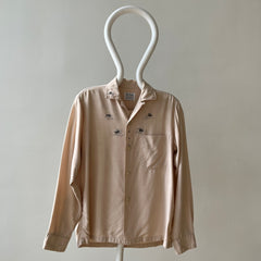 1950s Tan Rayon Loop Collar Horse Button Up Shirt - TINA COLLECTION