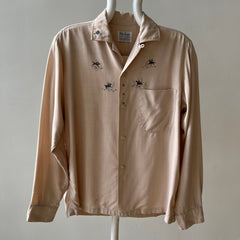 1950s Tan Rayon Loop Collar Horse Button Up Shirt - TINA COLLECTION