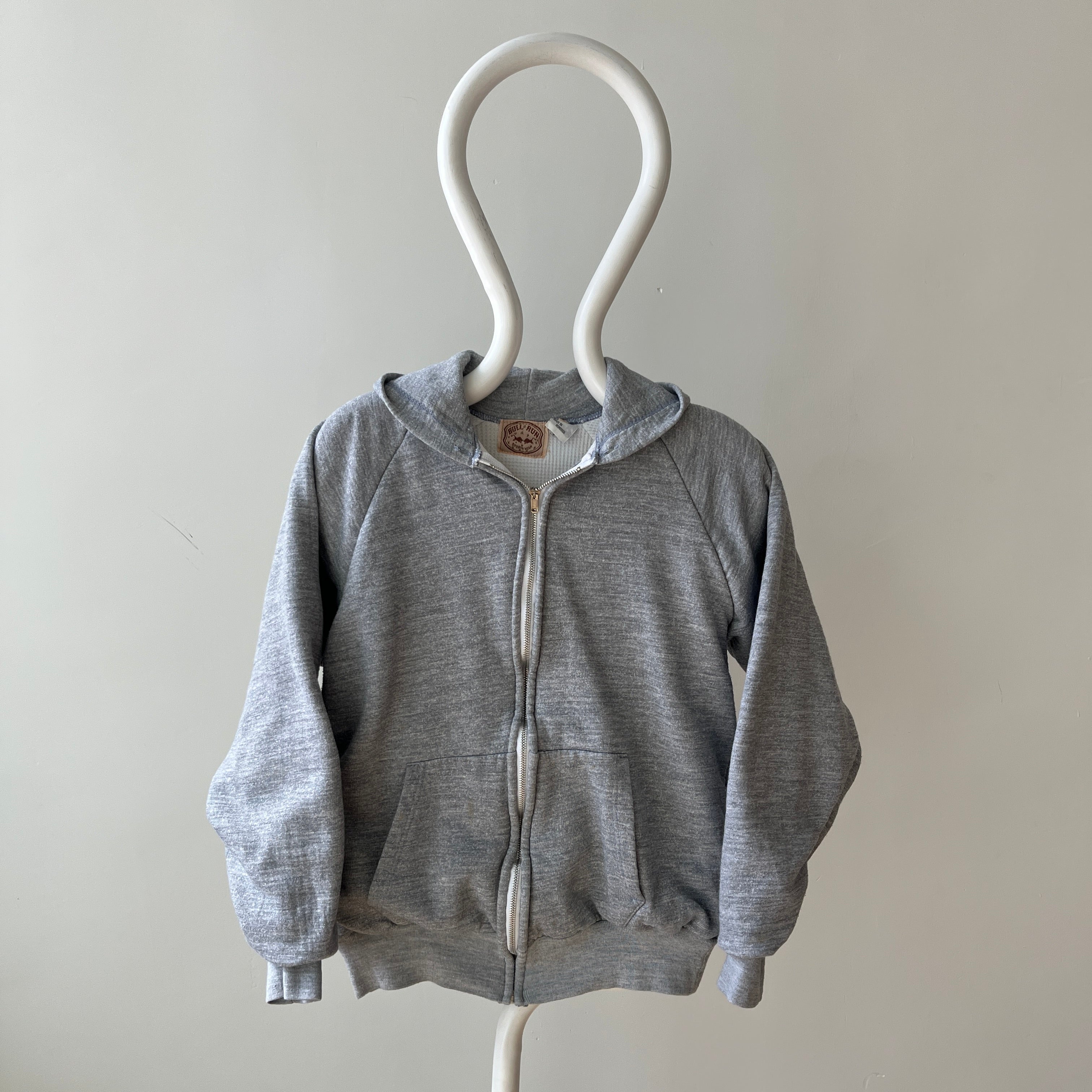 1980s Grey Waffle Lined Zip Up Hoodie