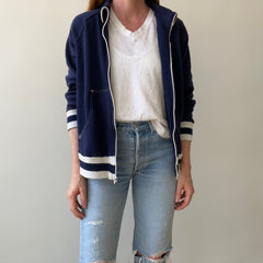 1970s Navy and White Super Soft Zip Warm Up Sweatshirt
