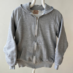 1980s Grey Waffle Lined Zip Up Hoodie