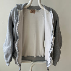 1980s Grey Waffle Lined Zip Up Hoodie