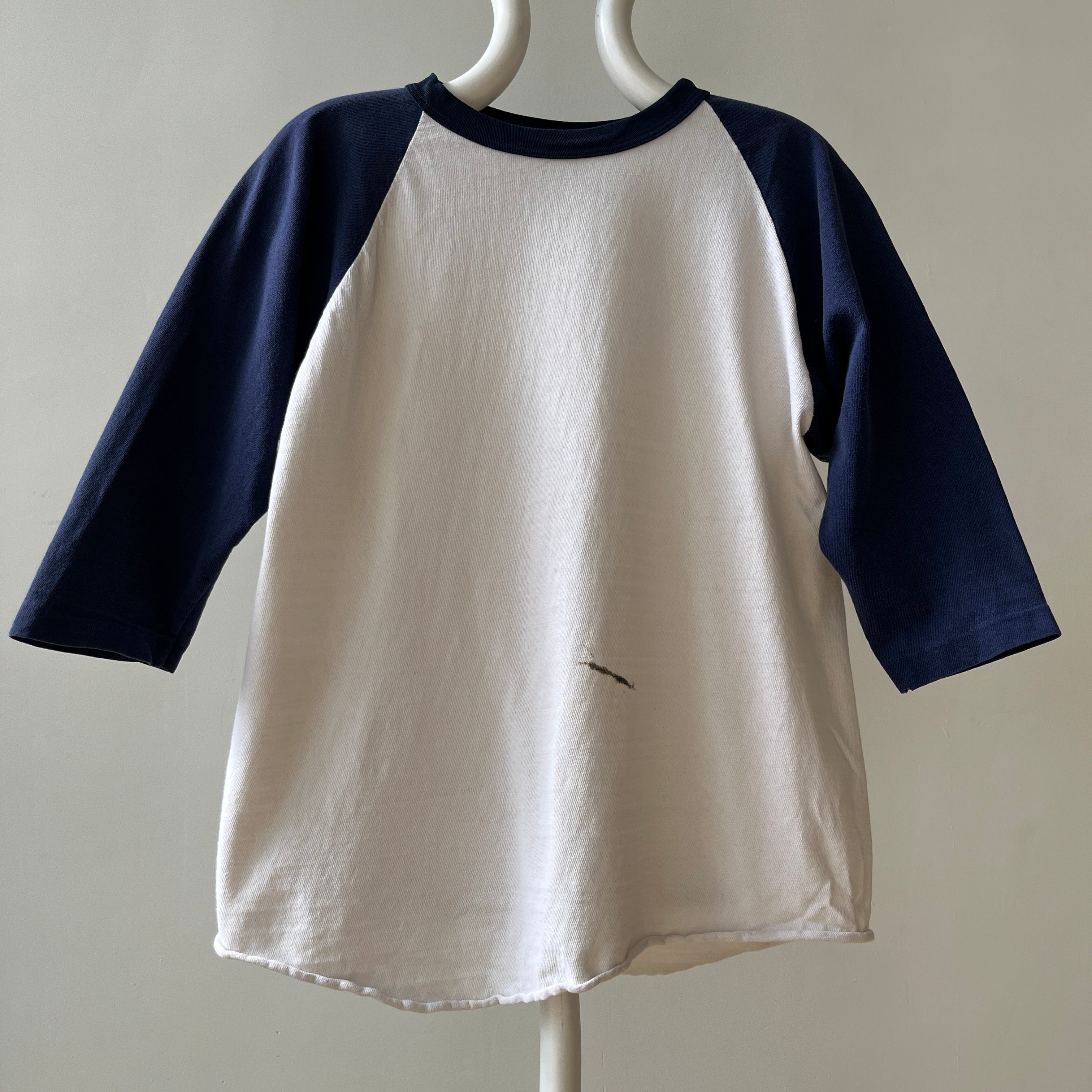 1970s Navy Three Quarter Sleeve Baseball Style T Shirt - !!! Personal Collection Piece