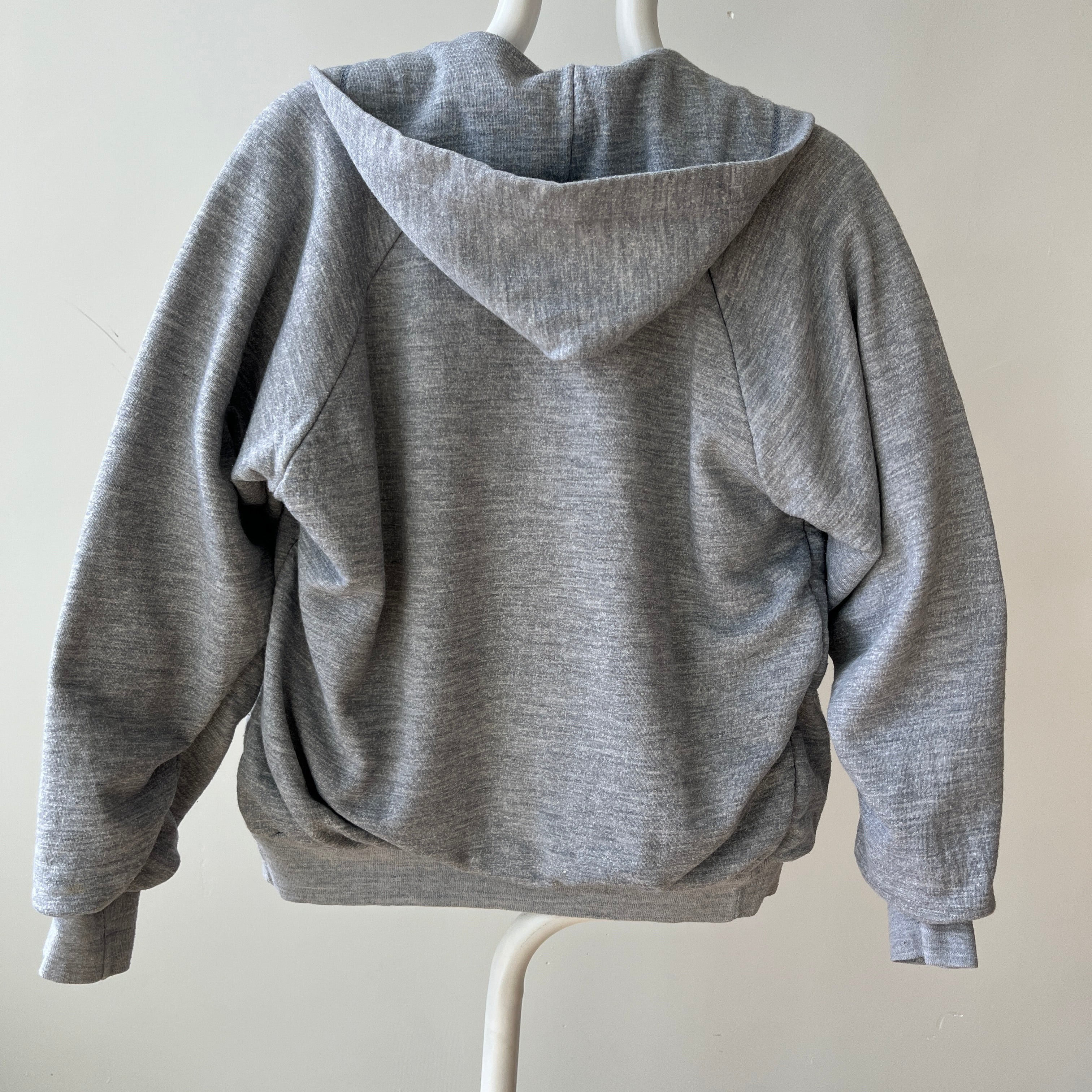 1980s Grey Waffle Lined Zip Up Hoodie