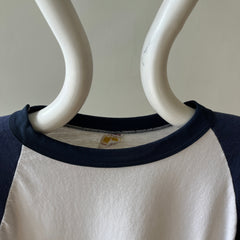1970s Navy Three Quarter Sleeve Baseball Style T Shirt - !!! Personal Collection Piece