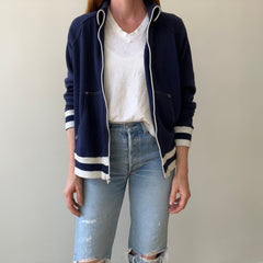 1970s Navy and White Super Soft Zip Warm Up Sweatshirt