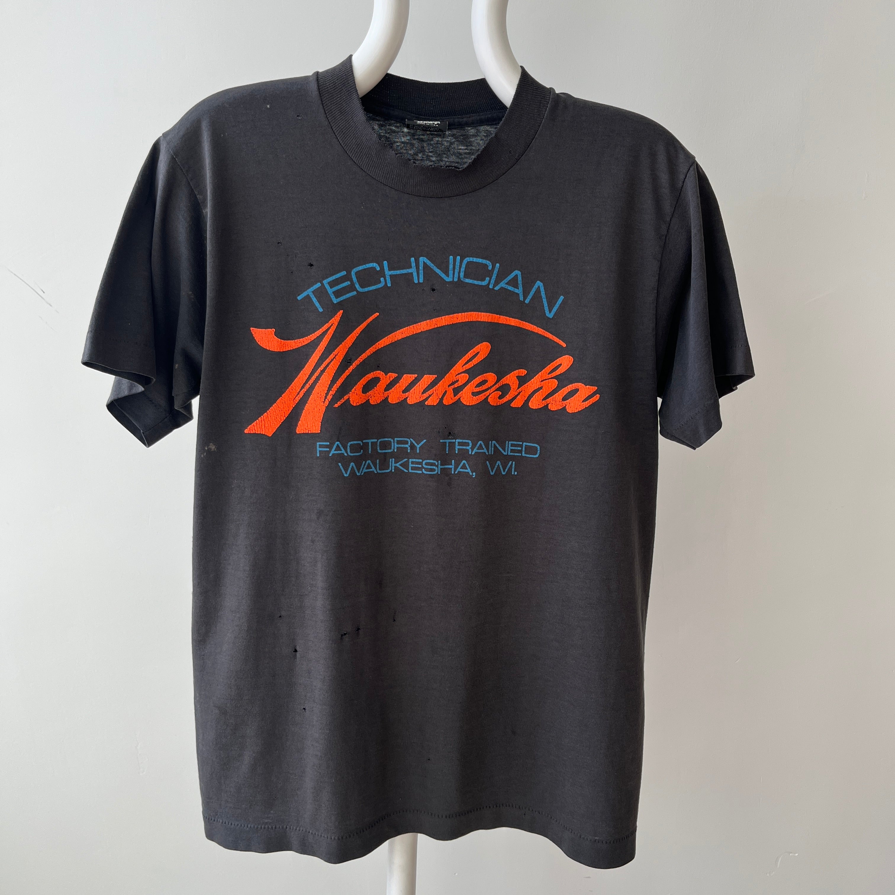 1970s Black Waukesha WI. Technician T-shirt