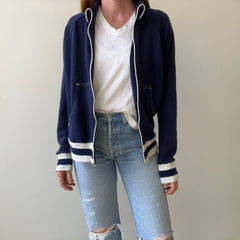 1970s Navy and White Super Soft Zip Warm Up Sweatshirt