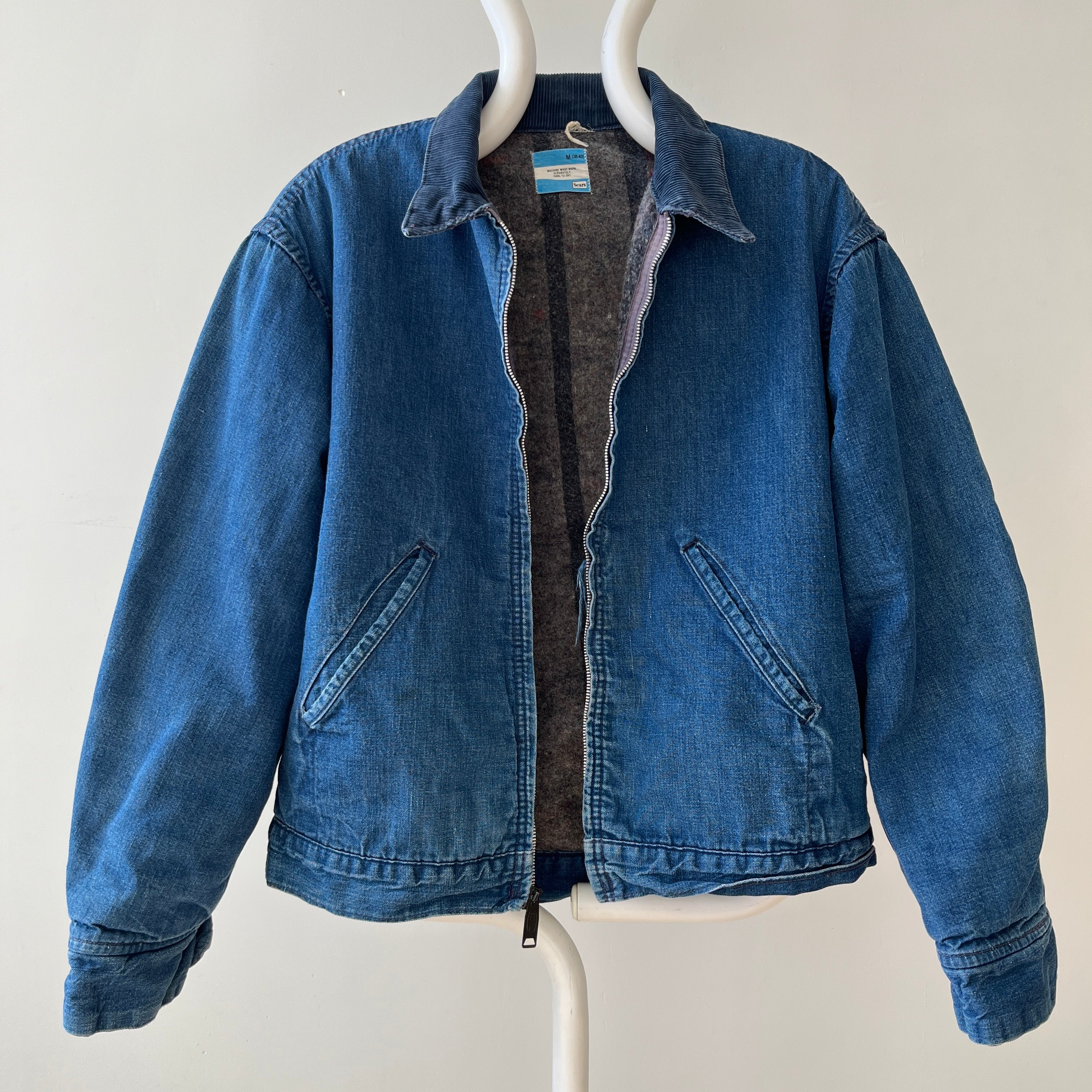 1970s Sears Blanket Lined Zip Up Denim Jacket - !!! Cooler than a Storm Rider