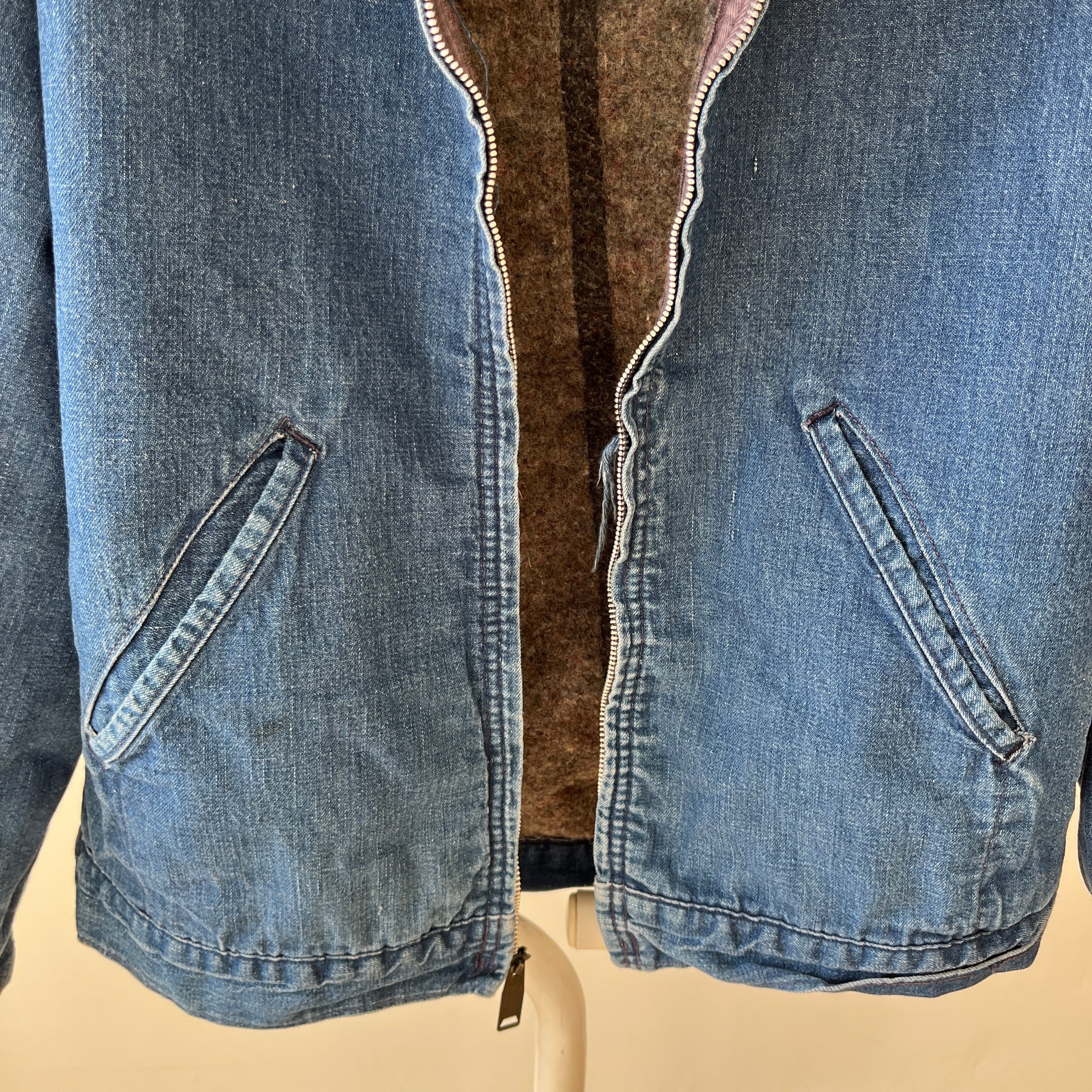 1970s Sears Blanket Lined Zip Up Denim Jacket - !!! Cooler than a Storm Rider