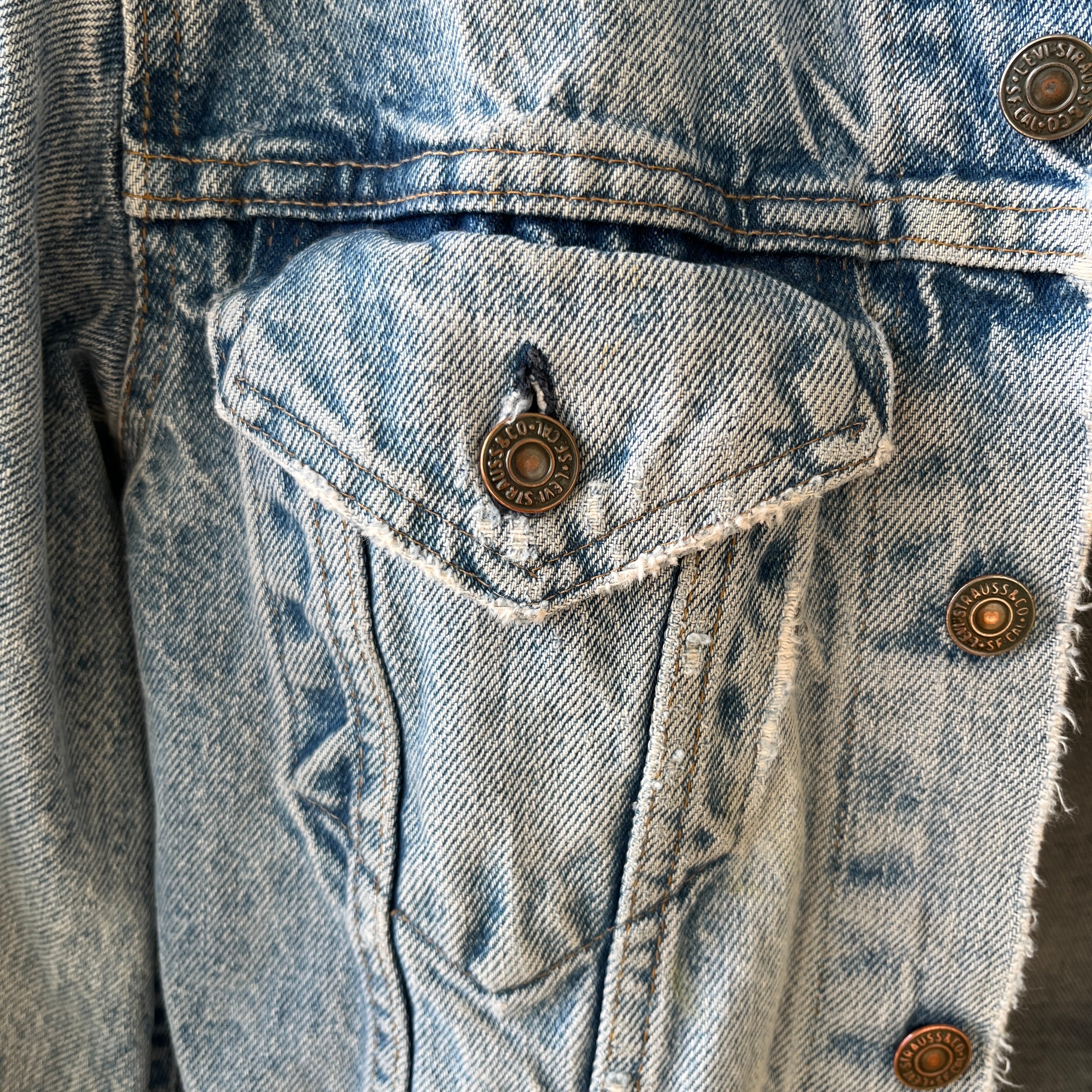 1980s Thrashed and Repaired Denim Levis Trucker Jacket - the backside!