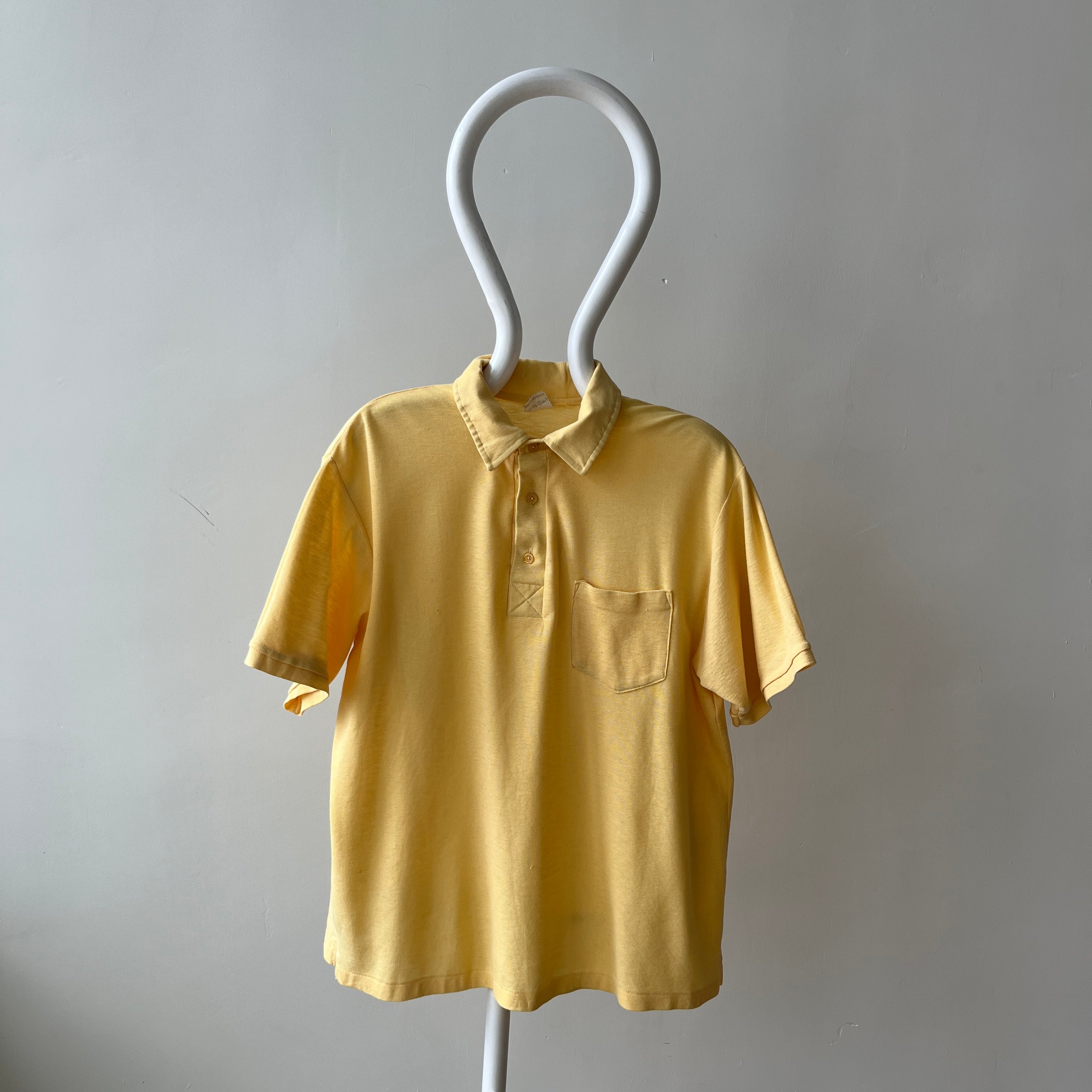 1980s Faded Yellow Beat Up Polo Shirt