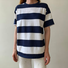 1980s/90s Navy Blue and White Striped T-Shirr